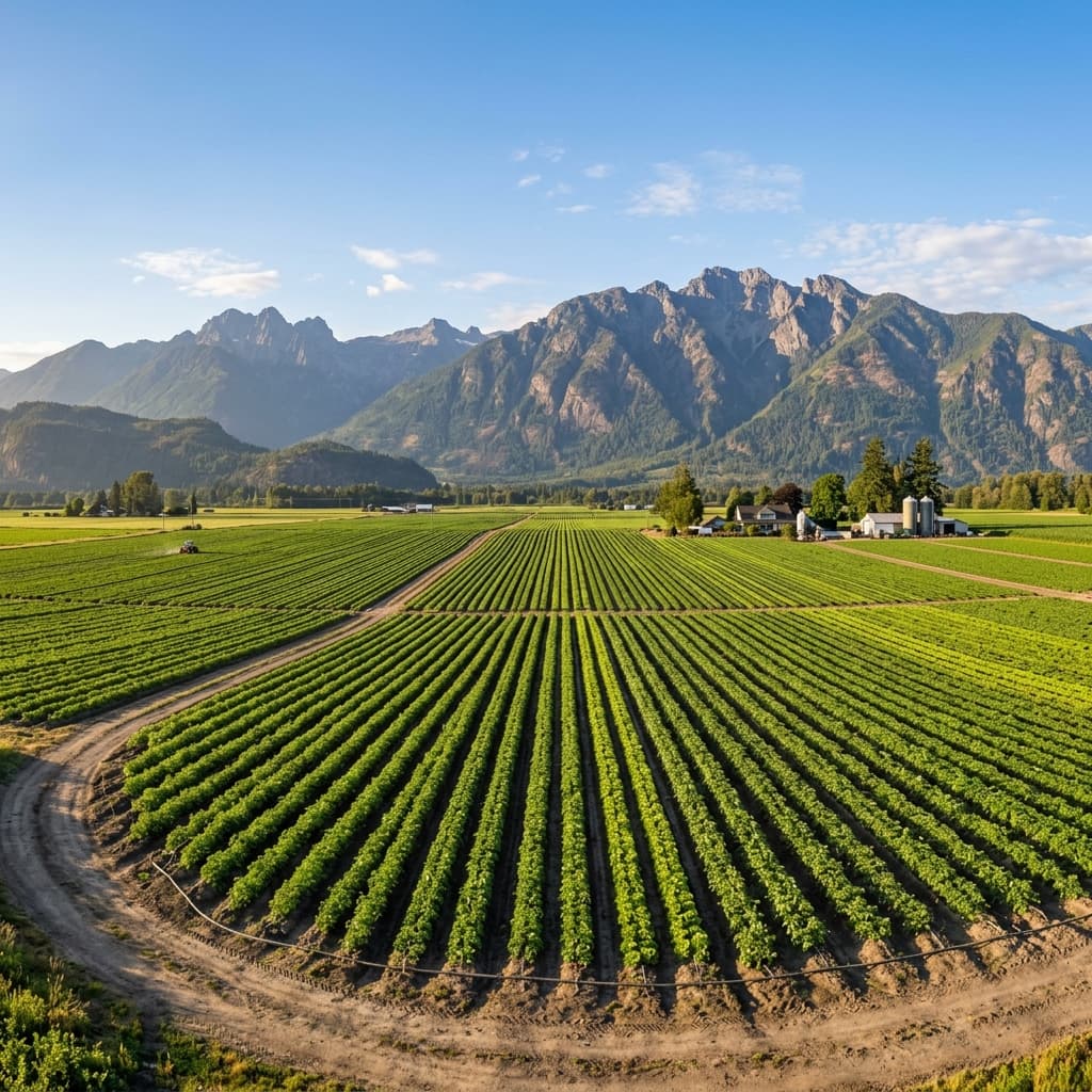 Organized crop rows on a well-maintained farm