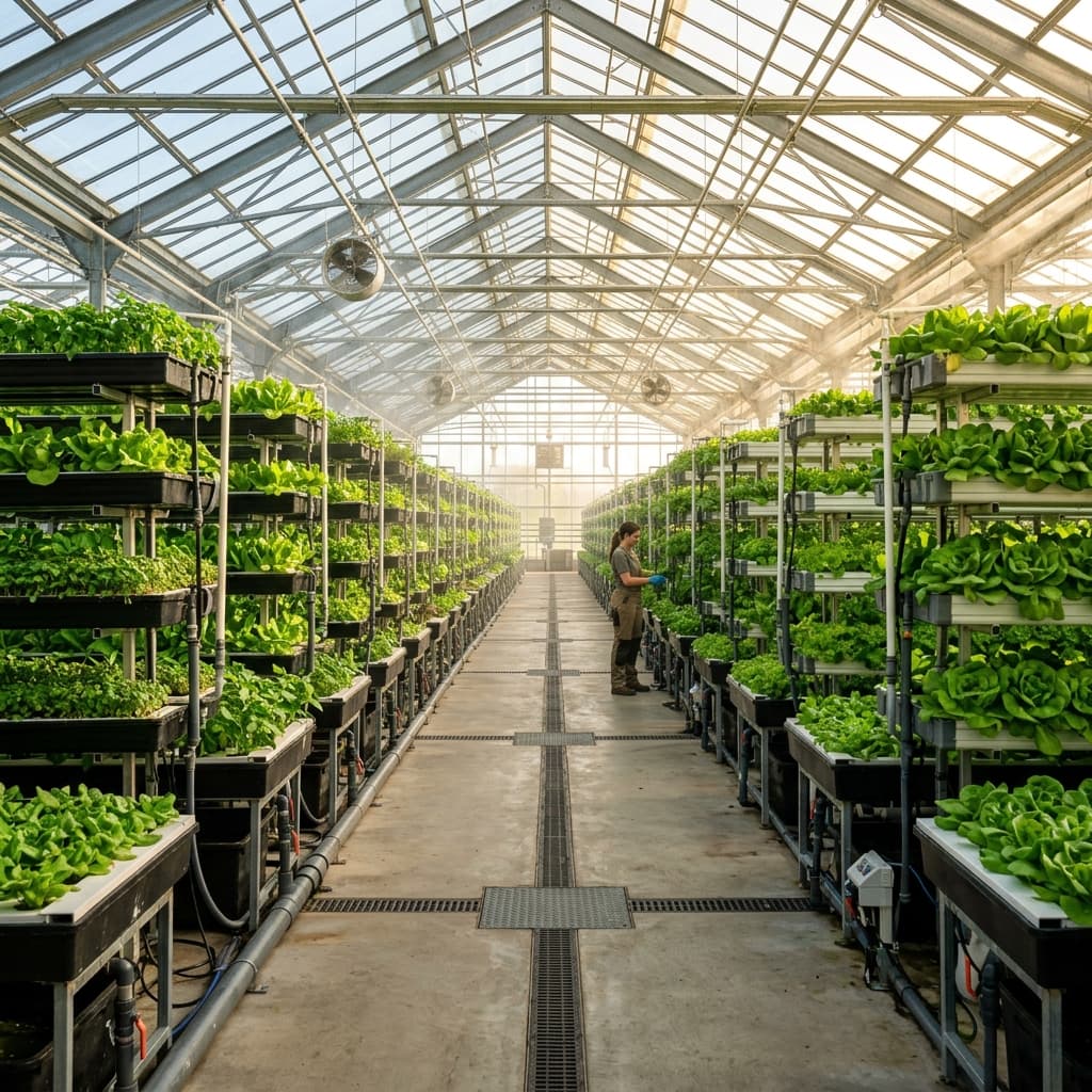 Modern greenhouse with hydroponic systems